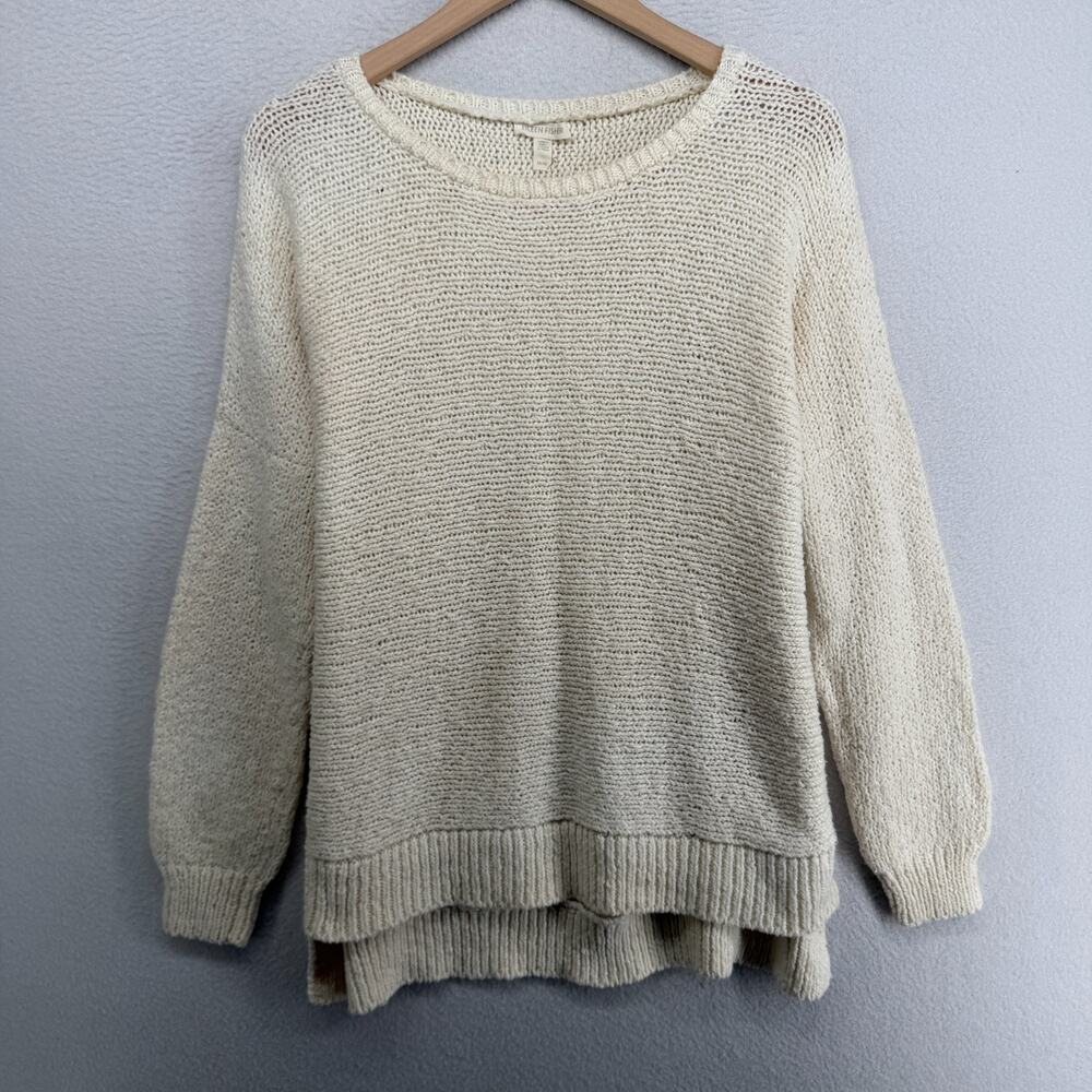 EILEEN FISHER Sweater M Organic Cotton Chunky Oversized Pullover Off White